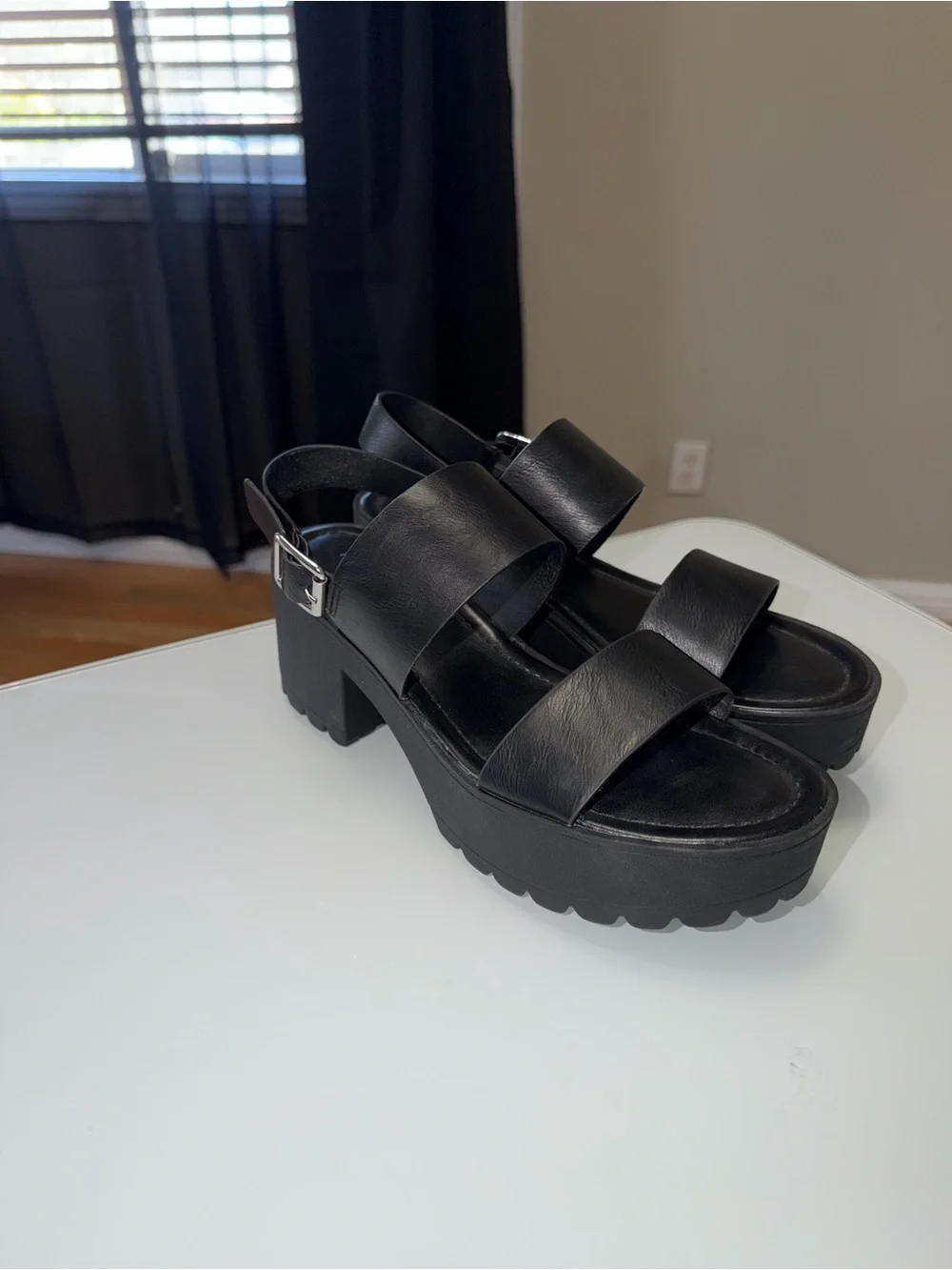 Madden Girl Black Chunky Platform Slingback Sandals